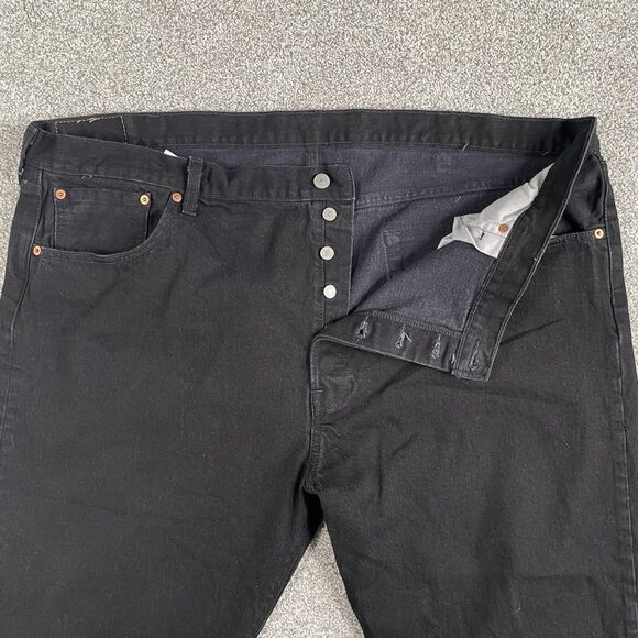 Levis 501 Original Jeans Mens Stretch Straight Leg Button Fly Black Size 48x31 - Picture 7 of 13